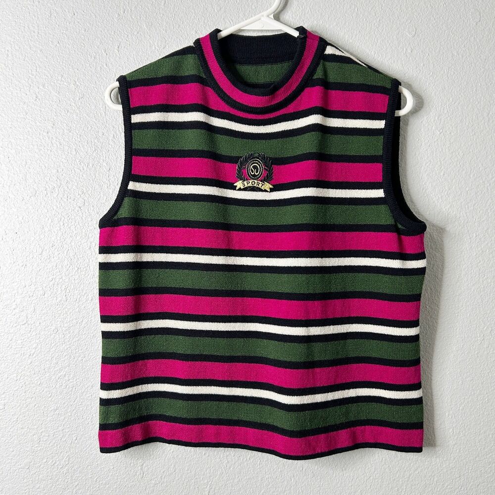 St. John Sport Knit Tank Small Multicolor Stripe Designer Preppy Retro Old Money